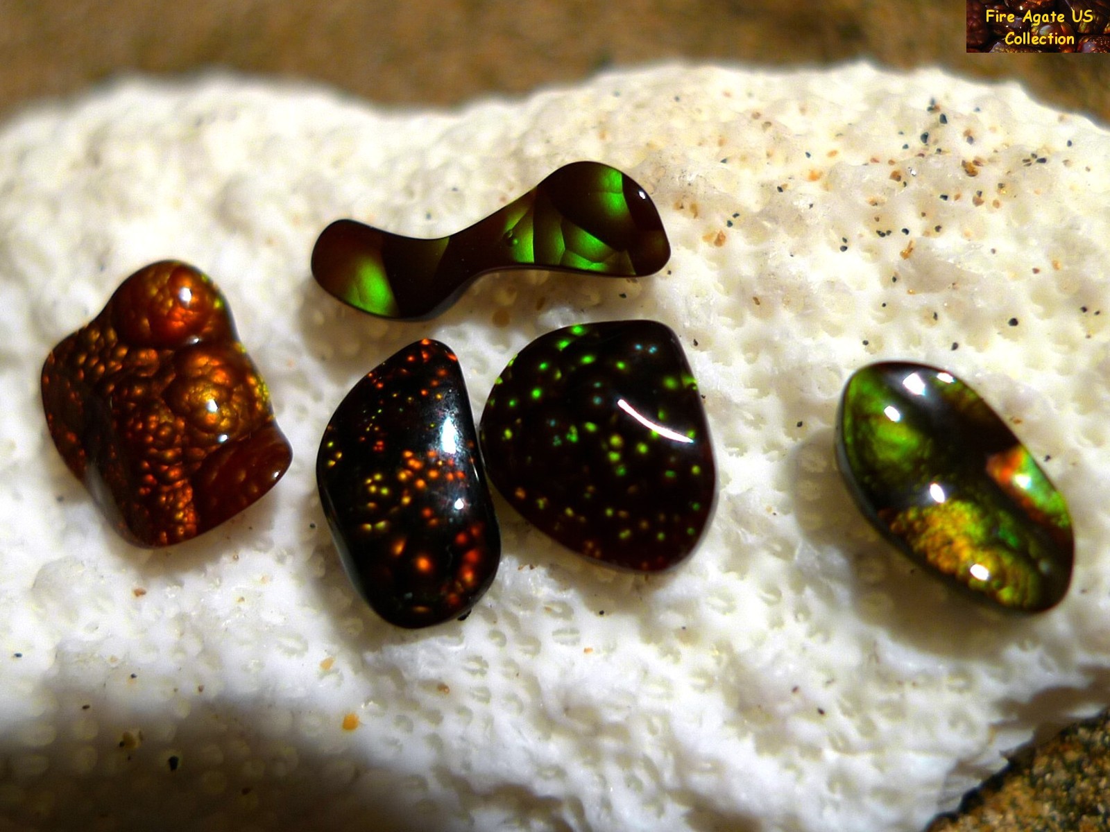 Group of Five Fire Agate Cabochons 4.6 Total Carat Weight Deer Creek Slaughter Mountain Arizona Gems SLG068 Photo 7
